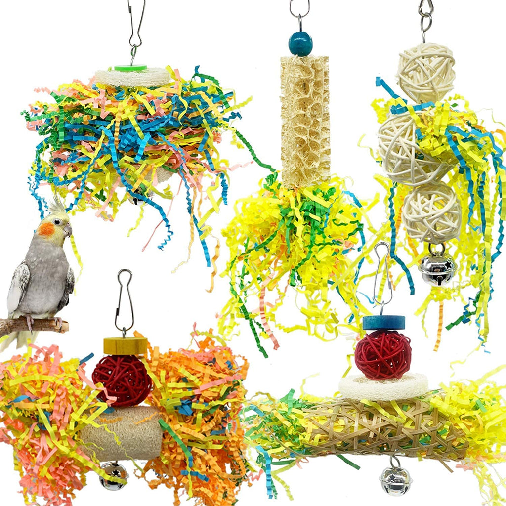 GIONAR Bird Chewing Toys Foraging Shredder Toy Parrot Cage Shredder Toy Bird Loofah Toys Foraging Hanging Toy for Cockatiel Conure African Grey Parrot 5pcs - PawsPlanet Australia