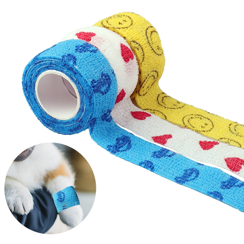 3Pcs Vet Wrap, 3 Color Self Adhesive Heart Pattern Injury Wrap Tape Bandage Cohesive Tapes for Cats Dog Horses(1 x 177Inch) - PawsPlanet Australia