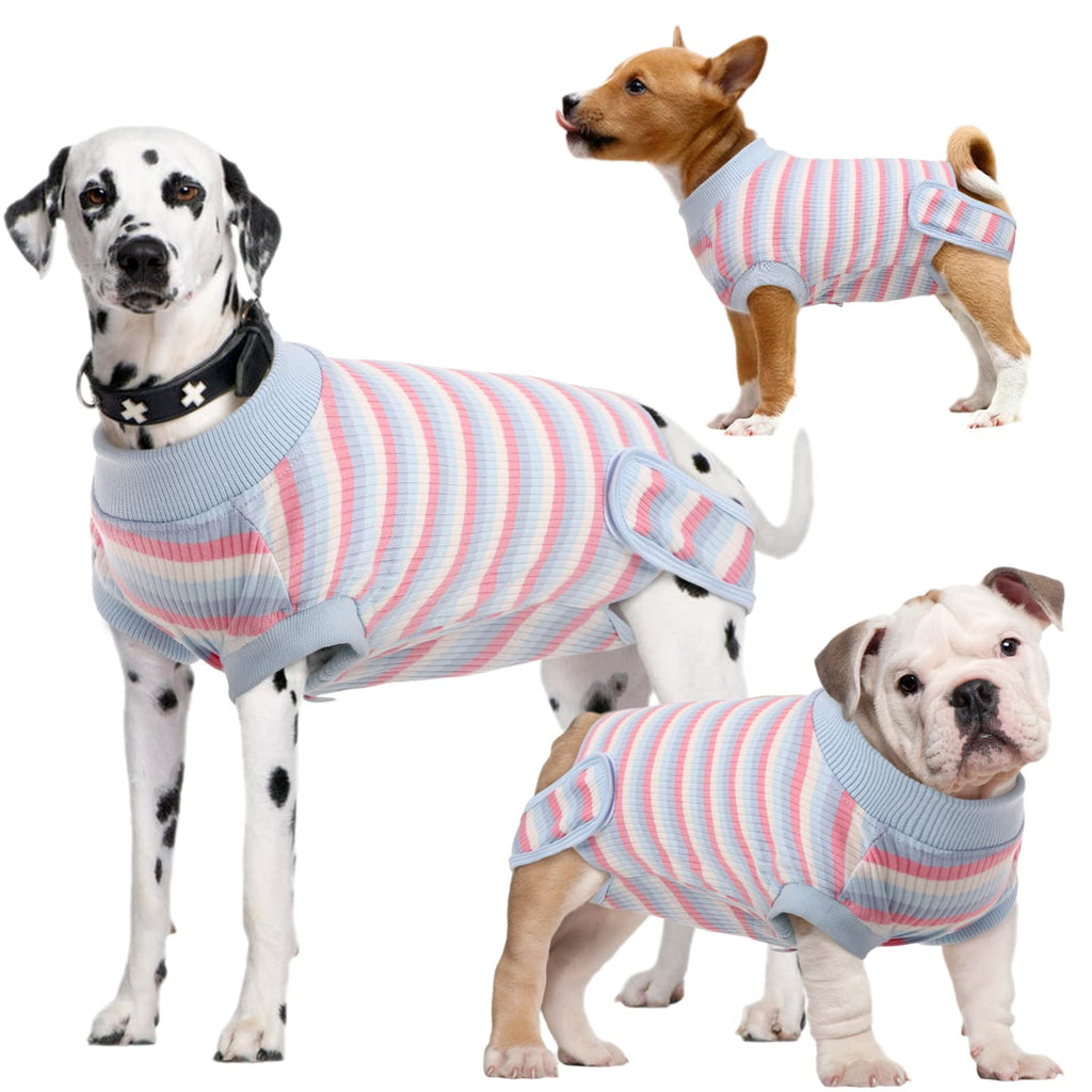 Kuoser Dog Surgery Recovery Suit for Male/Female, Striped Pet Surgical Shirt Dogs Cats Protective Vest for Abdominal Wound/Skin Disease, Substitute E-Collar & Cone, Puppy Prevent Licking Onesie XS (Pack of 1) Blue - PawsPlanet Australia