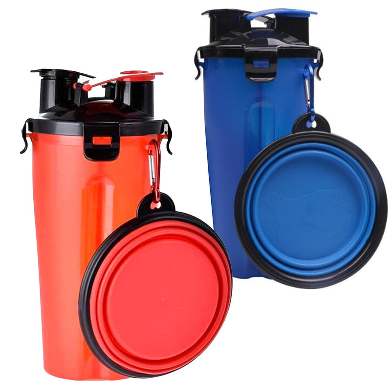 GEEZY Dog 2 in 1 Bottle Pet Feeder Water Bottle & Collapsible Bowl Travel Outdoor Dry Food Water Storage For Cat Dog Small Animals - PawsPlanet Australia