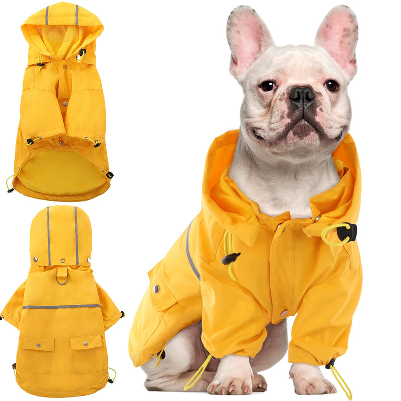Kuoser Waterproof Dog Rain Coat with Removable Hood, Reflective Puppy Rain Jacket Packable Dog Poncho with D-ring & Pocket, Lightweight Pet Slicker Rainwear for Small Medium Dogs Cats S---Chest Girth: 17.7"/45cm Yellow - PawsPlanet Australia