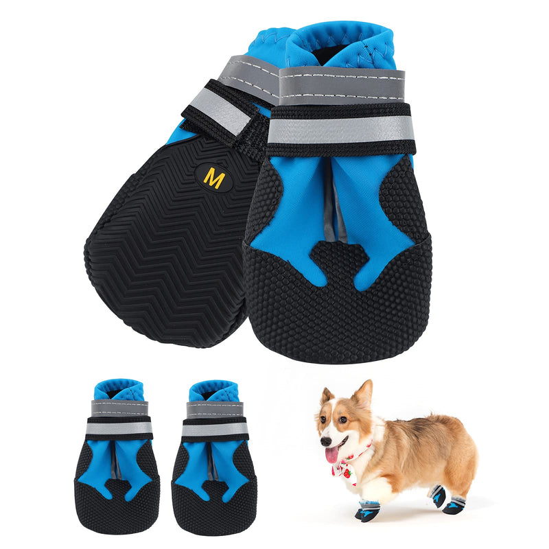 Jodsen Dog Boots, Set of 4 Waterproof Dog Shoes with Reflective Straps Anti-Slip Sole Outdoor Paw Protectors Dog Shoes for Small Medium Dogs Autumn Winter, Blue (M) M - PawsPlanet Australia