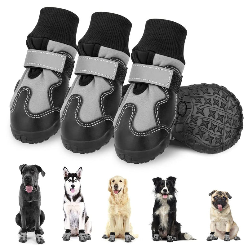 Nasjac Dog Boots, Warm Fleece Winter Shoes for Dogs Waterproof Dog Booties Anti-Slip Paws Protector with Reflective Adjustable Rubber Soles for Small Medium Large Dogs Walking Outdoors 4 PCS 4# - PawsPlanet Australia