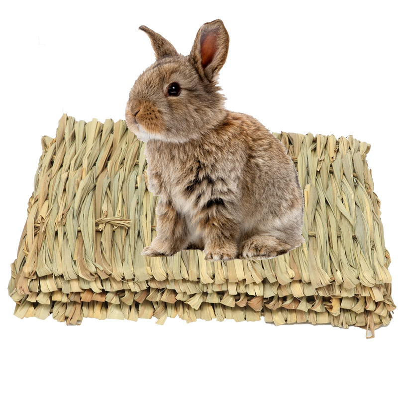 XIAO MO GU 4Pack Grass Mat Bunny Bedding Nest,Natural Handwoven Bed Mat for Rabbits, Rabbit Bed and Natural Chew Toy Bed for Guinea Pig Chinchilla Squirrel Hamster Cat Dog and Small Animal M(4P) - PawsPlanet Australia