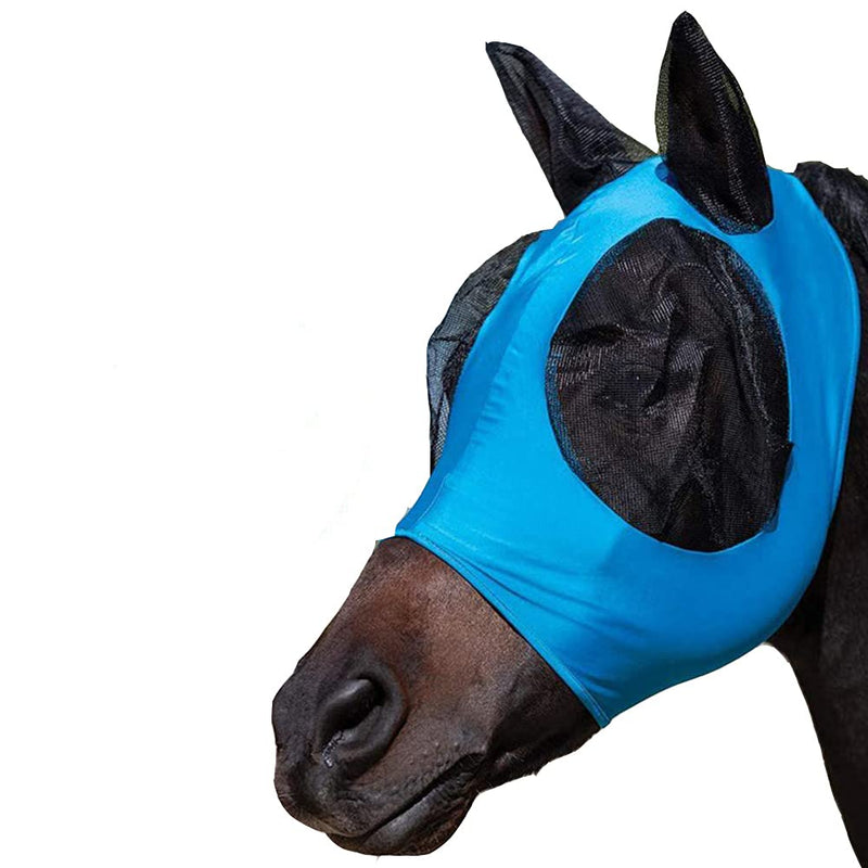 TeTupGa Horse Fly Mask With Ear Anti-Mosquito Anti Fly Soft Mesh Smooth & Elasticity Equine Cover Anti-UV Pony Face Protection (Blue) Blue - PawsPlanet Australia