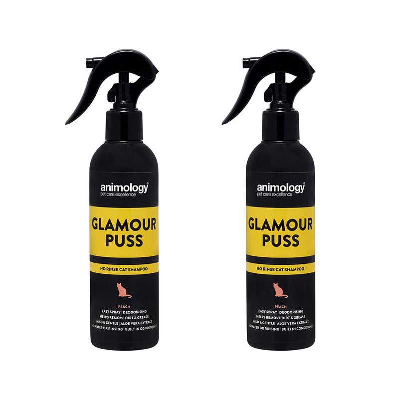 ANIMOLOGY Glamour Puss Cat Shampoo  No Rinse Gentle Spray Shampoo  250 ml Cat Shampoo for Dirt and Grease  With Juicy Peach Fragrance  Allergen-Free for All Life Stages | Peach 2 Pack - PawsPlanet Australia