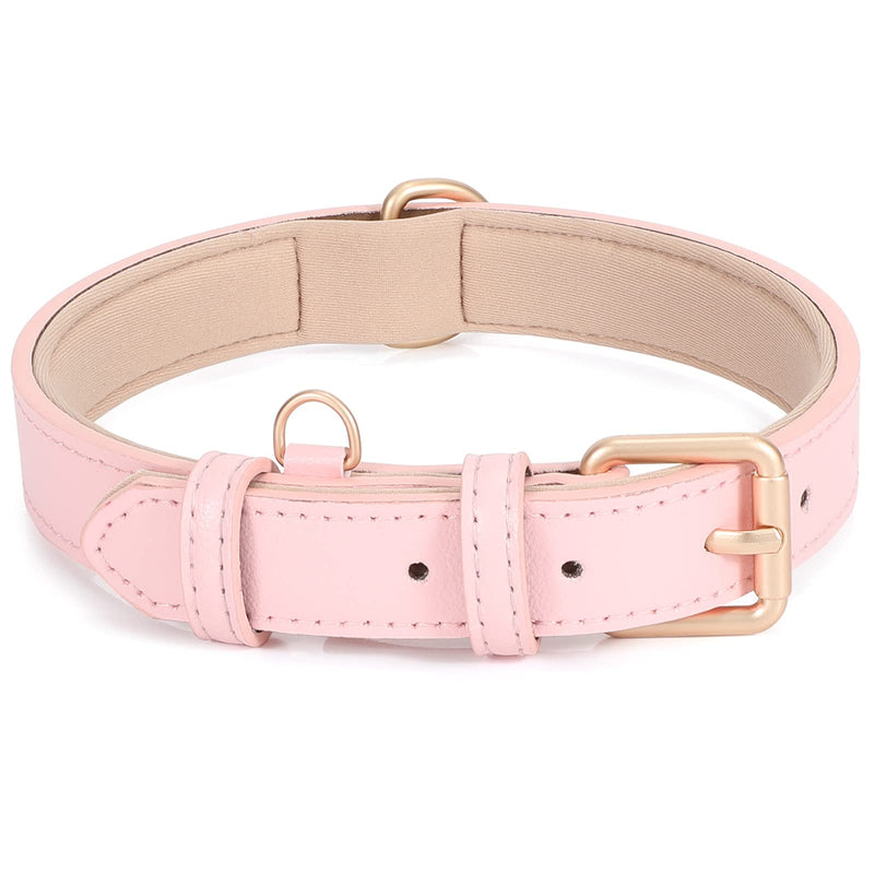 Leather Dog Collar Adjustable Soft Leather Padded Collar Heavy Duty for Small Medium Large Size Dogs with Alloy Buckle(Pink,XS) XS:Fits Neck Size 8.87"-12.81" A-Pink - PawsPlanet Australia