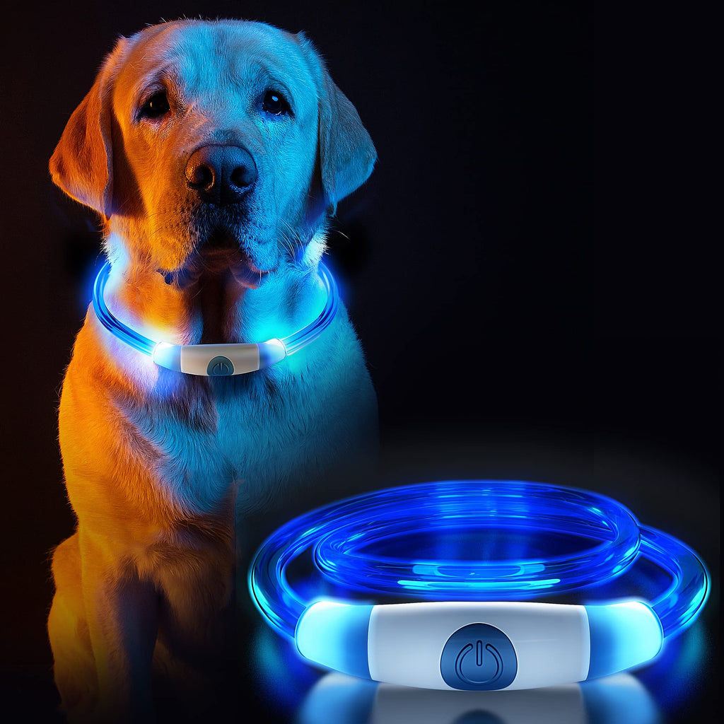 Dog Collar light for the dark, Silicone Collar Flashing Led Light for pets- USB Rechargeable - Makes Your Dog Visible (Blue) Blue - PawsPlanet Australia