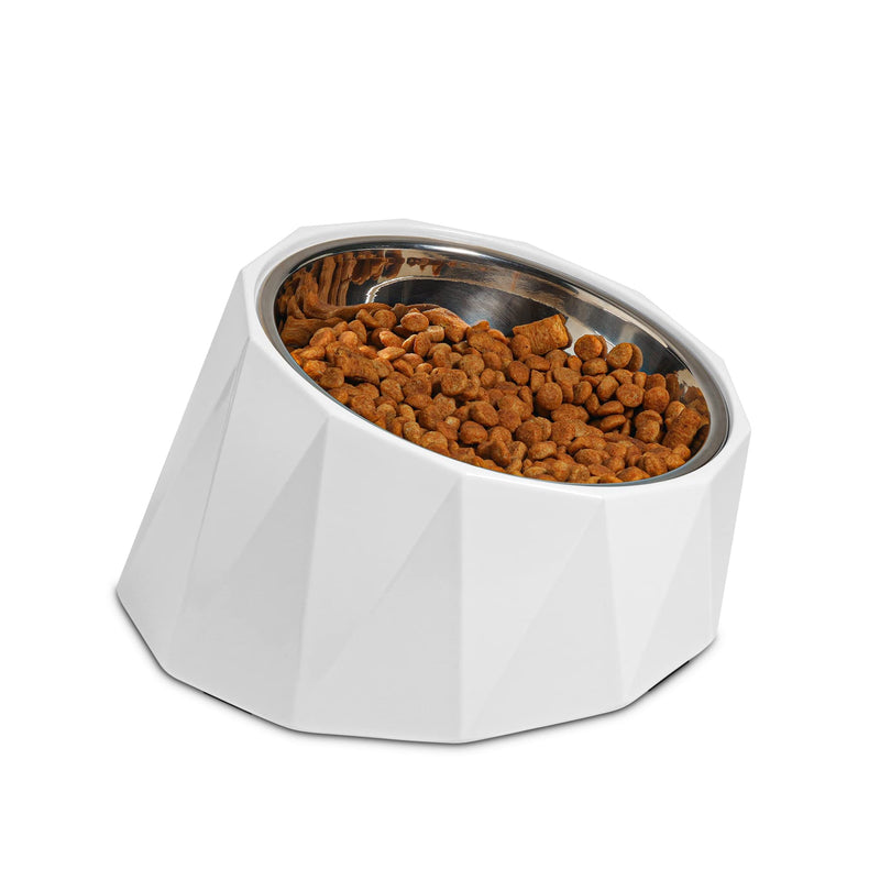 ComSaf 15°Slanted Stainless Steel Dog Bowl, 470ml Tilted Angle Raised Food Water bowl for Dog and Cat, Food Grade,Non-Skid & Non-Spill Feeding Bowl with Detachable Melamine Stand, White M/470ml - PawsPlanet Australia