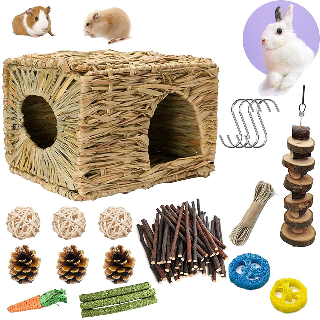 LLGLEU Rabbit Grass House-Hand Woven Edible Natural Grass Hideaway Comfortable Playhouse, Extra Large Grass House for Rabbits for Guinea Pigs Rabbits and Small Animals to Play,Sleep and Eat - PawsPlanet Australia