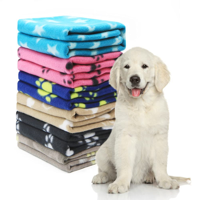 Pack of 6 Dog Blankets Soft Fleece Puppy Blankets Washable Sleep Mat Pad Bed Cover With Paw Print For Pets Cats Kitten Guinea Pig Anaimals(60 x 70cm/23.6 x 27.6 inch, Multicolor) - PawsPlanet Australia