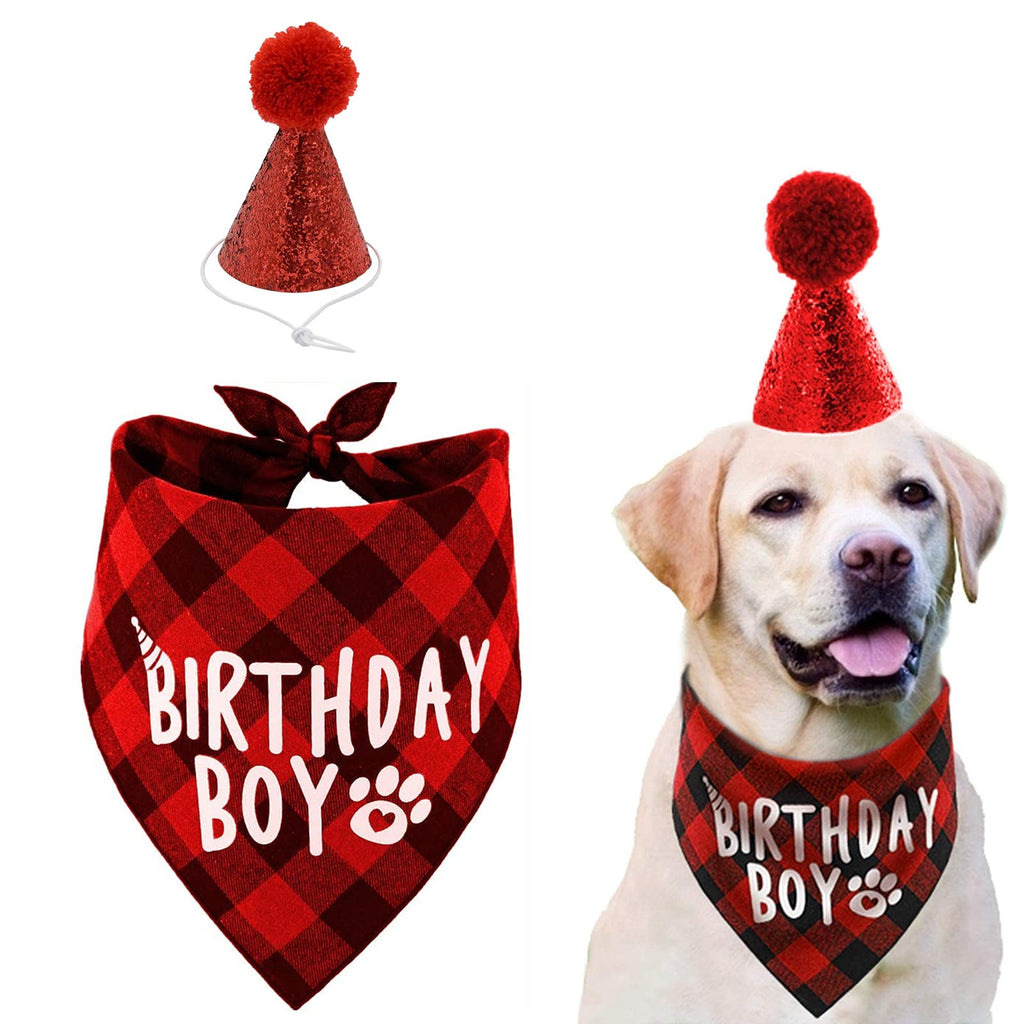 Dog Birthday Bandana Hat Set,Pets Birthday Party Supplies,Dog Birthday Hat and Dog Birthday Bandana Boy Set for Small Medium Dogs (Red) - PawsPlanet Australia