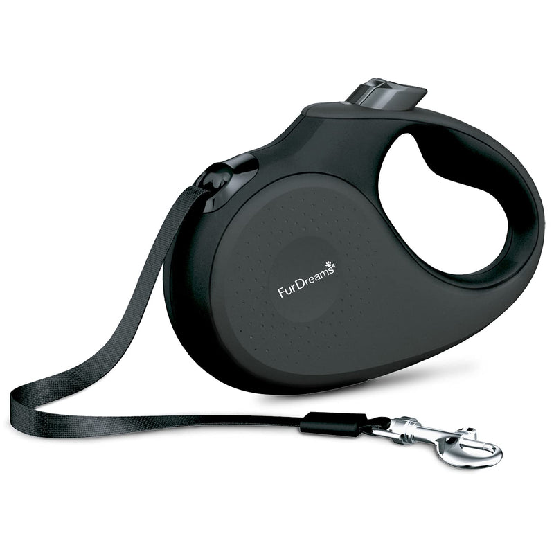 FurDreams Retractable Dog Lead – Heavy-Duty Extendable (5 Metre) Leash | Anti-Slip Handle with Lock Control | Strong Tangle-Free Nylon Tape & Collar Hook | Perfect for Puppy Training (Black, Small) Black - PawsPlanet Australia