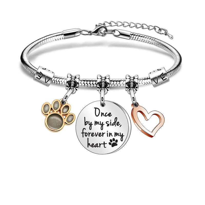 Maxforever Memorial Gifts, Loss of Pet Memorial Bracelet, Once by My Side Forever in My Heart, Memory of Family Pet Dog Cat Charm Bracelet - PawsPlanet Australia