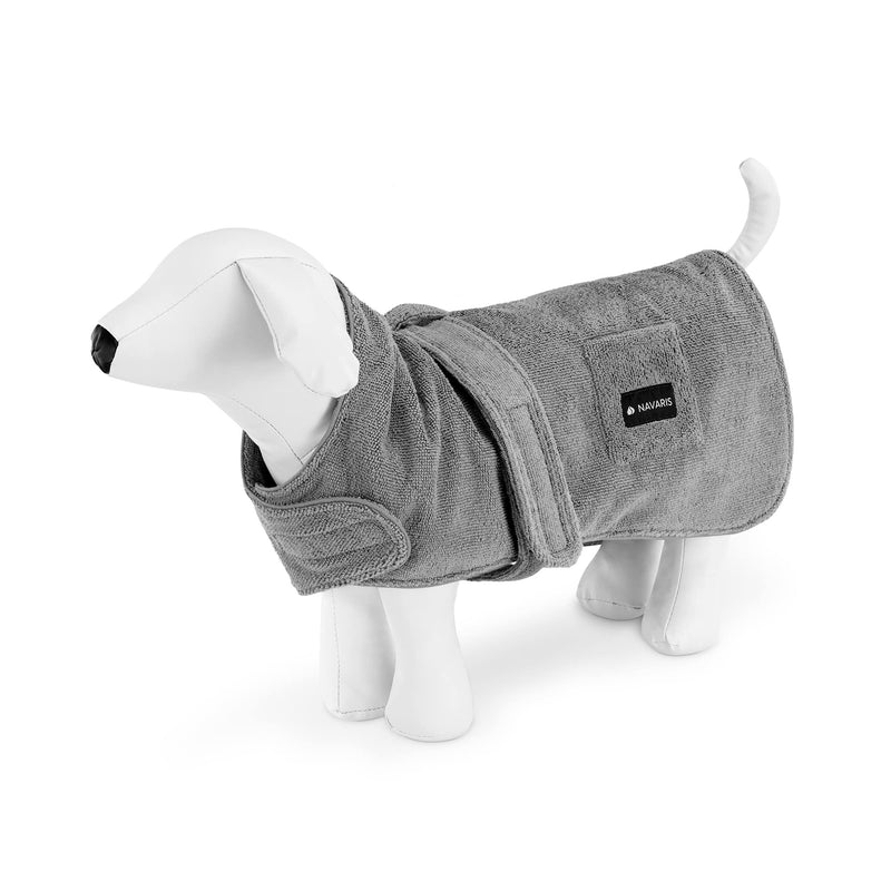 Navaris Dog Bathrobe - Dog Pet Bath Robe Microfiber Towel for Drying Dogs Puppy Puppies Small Pets - Portable Dog Towel - Size S Grey - PawsPlanet Australia