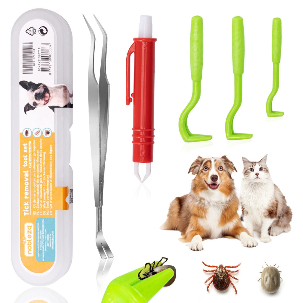 Nobleza - 5 Pcs Tick Remover Tools for Dog, Painlessly Set of 3 Tick Hook and 2 Tick Tweezers for Cat and Horse - PawsPlanet Australia