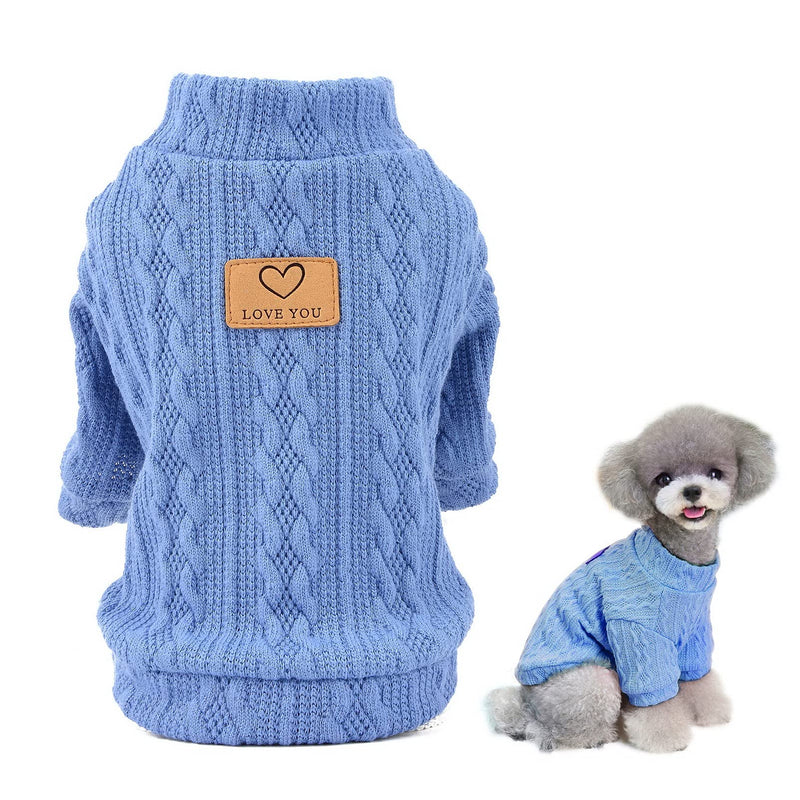 SMALLLEE_LUCKY_STORE Pet Cable Knit Pullover Jumpers Sweaters for Small Dogs Cat Girl Boy Cozy Soft Mock Neck Shirt Sweatshirts Warm Winter Coat Puppy Yorkie Chihuahua Clothes S blue - PawsPlanet Australia