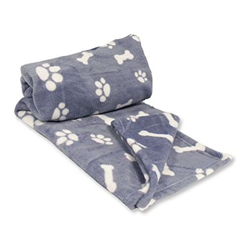 Pet Blanket for Dogs and Cats Small Medium Fleece Flannel Blanket for Pets 100x 85cm - Soft Fluffy Warm Blanket Throw- Cute Dog/Cat Blanket - (Sky Blue Paws & Bones) - PawsPlanet Australia