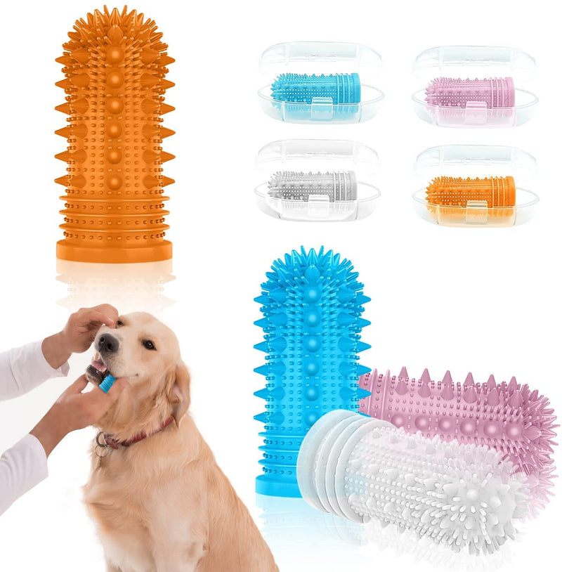 Coomazy Upgraded Dog Toothbrush, 4pcs 360° Full-Surrounded Bristles Dog Finger Toothbrush for Dogs Teeth Plaque, Food-Grade Silicone Pet Teeth Cleaning Breath Dental Care, Easy Pet Teeth Cleaning Kit - PawsPlanet Australia