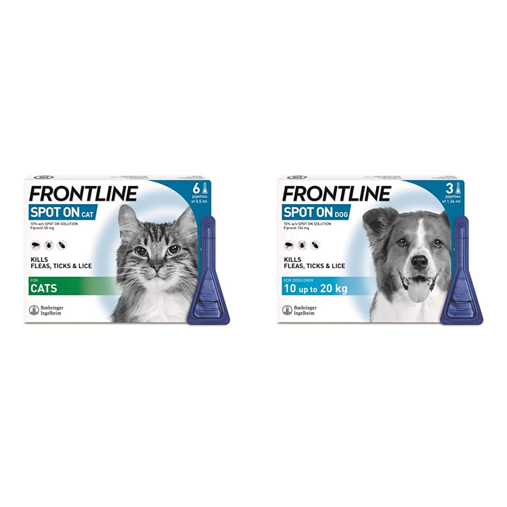FRONTLINE Spot On Flea & Tick Treatment for Cats - 6 Pipettes & Spot On Flea & Tick Treatment for Medium Dogs (10-20 kg) - 3 Pipettes - PawsPlanet Australia