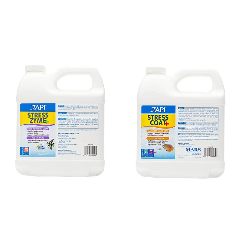 API Stress Zyme Freshwater and Saltwater Aquarium Cleaning Solution Bottle, White, 1.9 Litre & Stress Coat Aquarium Water Conditioner, 1.9 Liter Bottle 1.9 l (Pack of 1) + Aquarium Water Conditioner 1.9 Liter Bottle - PawsPlanet Australia