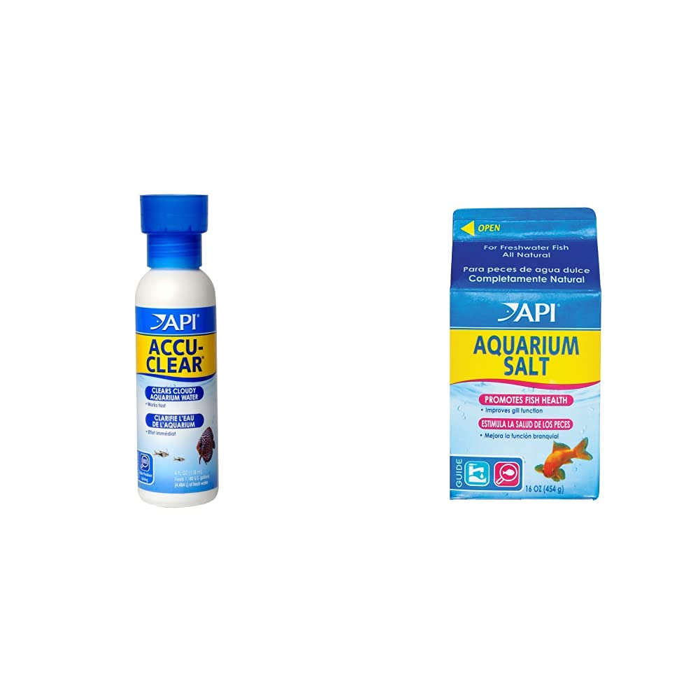 API ACCU-CLEAR Freshwater Aquarium Water Clarifier 118 ml Bottle & AQUARIUM SALT Freshwater Aquarium Salt 453-Gram Box 118 ml (Pack of 1) + Aquarium Salt 453-Gram Box - PawsPlanet Australia