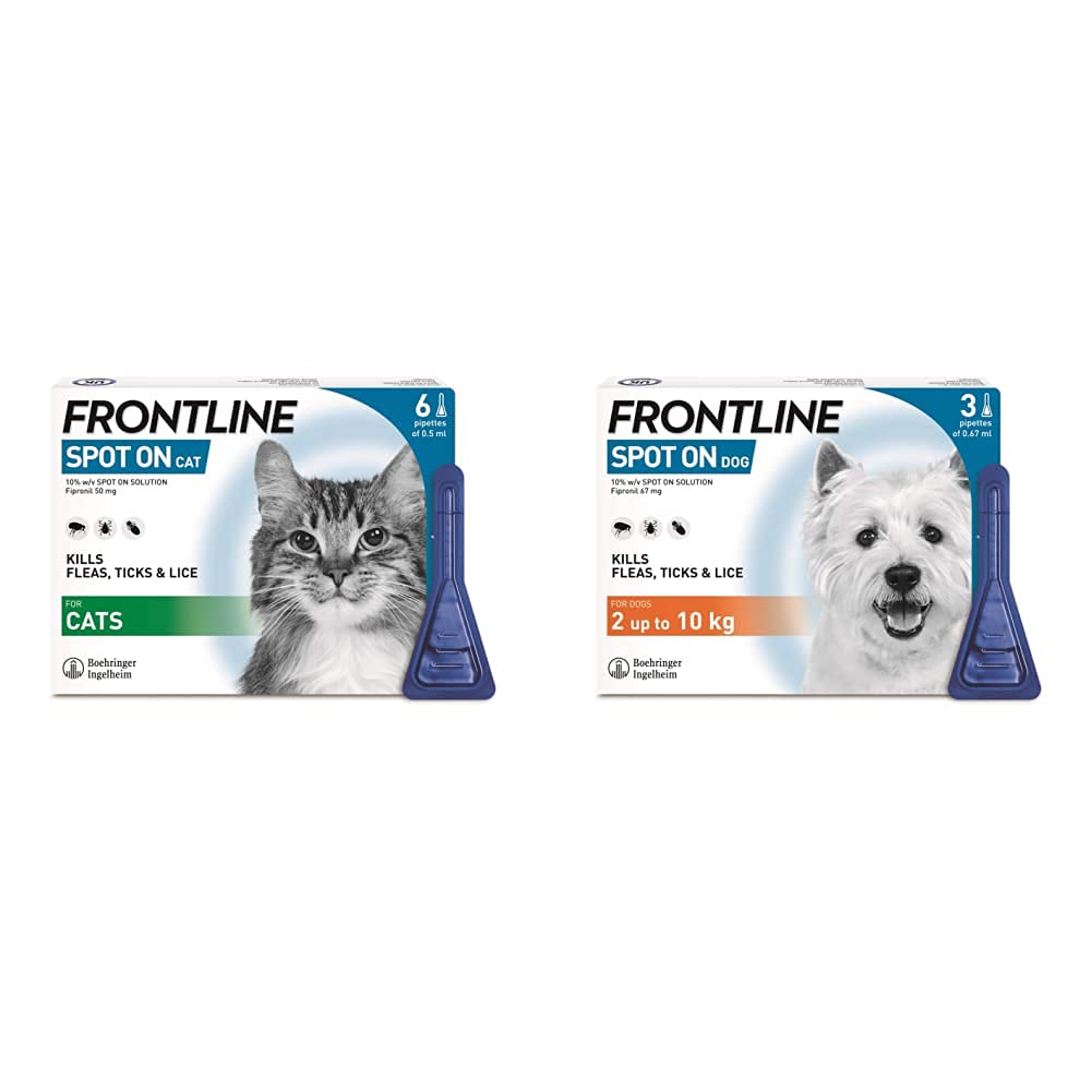 FRONTLINE Spot On Flea & Tick Treatment for Cats - 6 Pipettes & Spot On Flea & Tick Treatment for Small Dogs (2-10 kg) - 3 Pipettes - PawsPlanet Australia