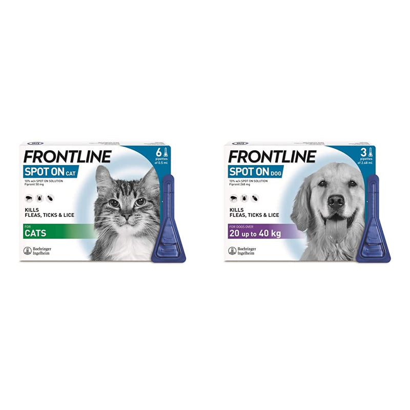 FRONTLINE Spot On Flea & Tick Treatment for Cats - 6 Pipettes & Spot On Flea & Tick Treatment for Large Dogs (20-40 kg) - 3 Pipettes - PawsPlanet Australia