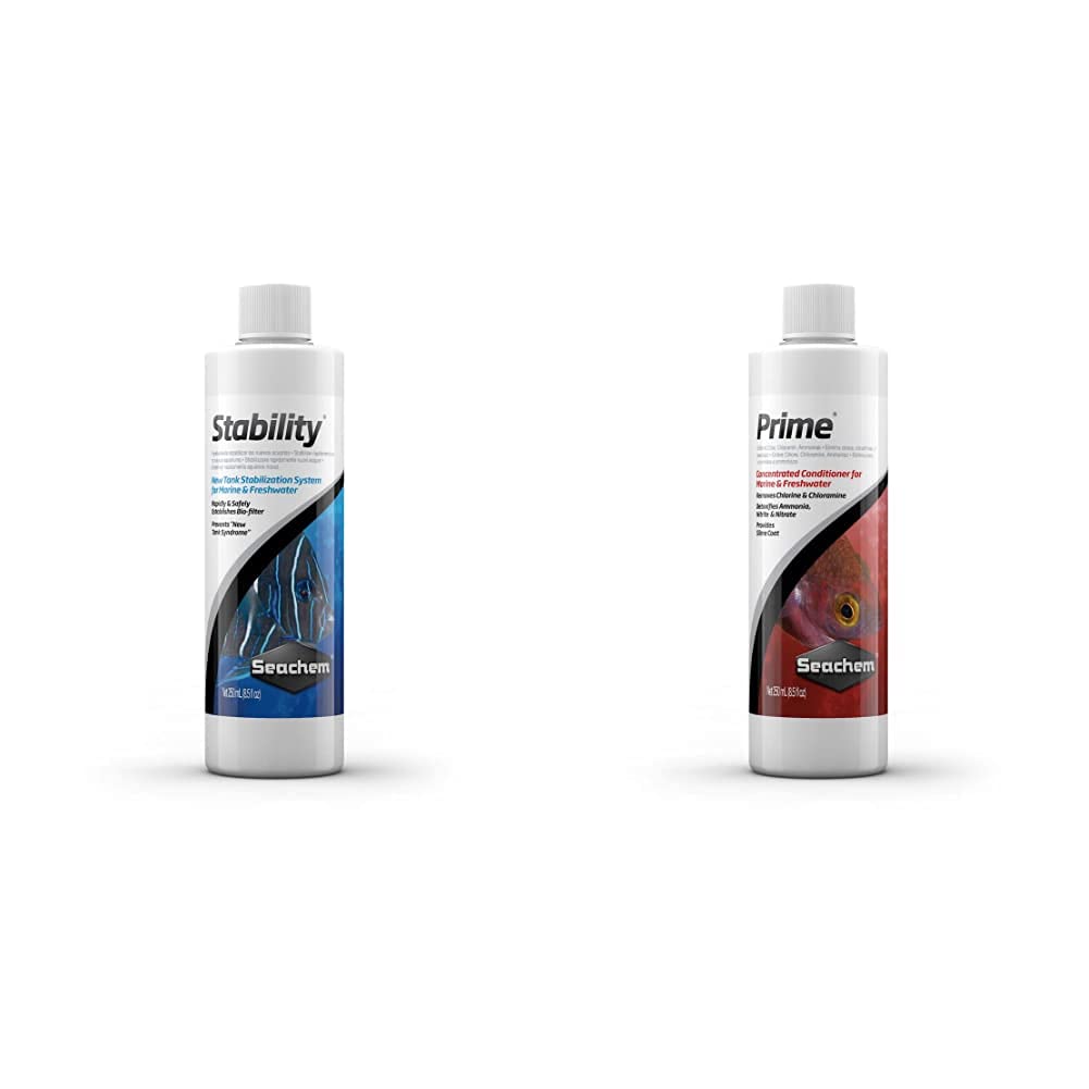 Seachem Stability Tank Stabilization System, 250 ml & Prime Water Conditioner, 250 ml - PawsPlanet Australia