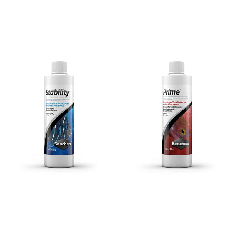 Seachem Stability Tank Stabilization System, 250 ml & Prime Water Conditioner, 250 ml - PawsPlanet Australia