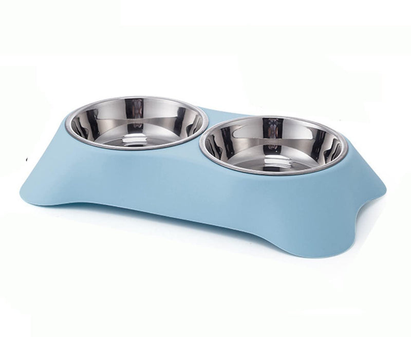 Fuwok Double Dog Bowl,Non Slip Stainless Steel Double Bowl with Non-spill For Small Dogs and Cats (S, Blue) S - PawsPlanet Australia