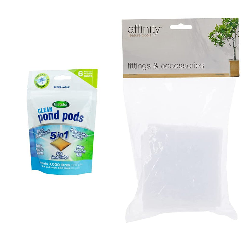 Blagdon Clean Pond Pods, clears blanket weed, reduces filter cleaning, feeds aquatic plants, eats pond sludge, makes tapwater safe (pack of 6 pods) & Affinity Window Cleaning Pads (Pack of 6) 6 Pouch + Affinity Window Cleaning Pads (Pack of 6) - PawsPlanet Australia