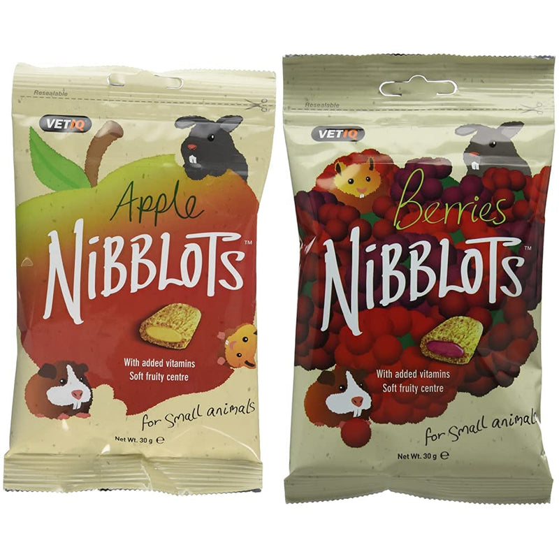 VetIQ Nibblot Apple Treats 30g for Rabbits, Guinea Pigs And Other Small Animals - Pack of 8 & VetIQ Nibblot Berry Treats 30g for Rabbits, Guinea Pigs And Other Small Animals - Pack of 8 + VetIQ Nibblot Berry Treats 30g - Pack of 8 - PawsPlanet Australia