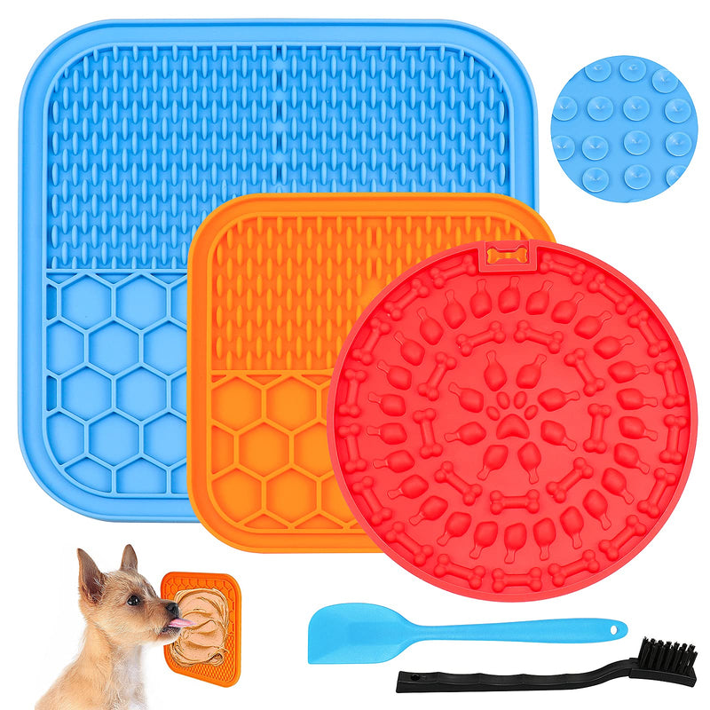 Hysagtek 3 Pcs Dog Lick Pad Mat with Suction, Washing Distraction Device, Slow Treat Dispensing Mat with Silicone Spatula and Brush for Pet Bathing Grooming Training - PawsPlanet Australia