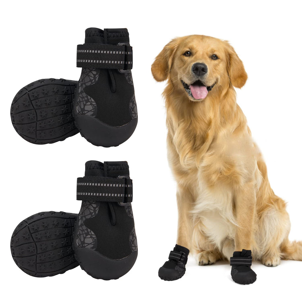 Dociote Dog Shoes Protective Dog Boots Set of 4, Waterproof Anti-Slip Dog Shoes with Reflective Straps Paw Protectors Wear-Resistant Warm Pet Dog Shoes Winter Walking Outdoor Black 1# 1# - PawsPlanet Australia
