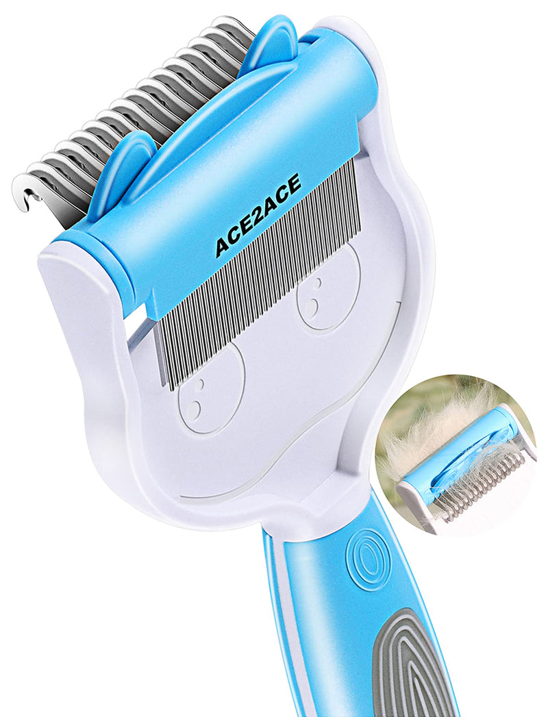 ACE2ACE Cat Brush & Dog Brush, 2 in 1 Shedding & Dematting Tool Undercoat Rake Comb, Detangling Pet Comb for Removing Matted Fur, Knots & Tangles, Great for Long Hair Cats Kittens/ Small Dogs- Blue - PawsPlanet Australia