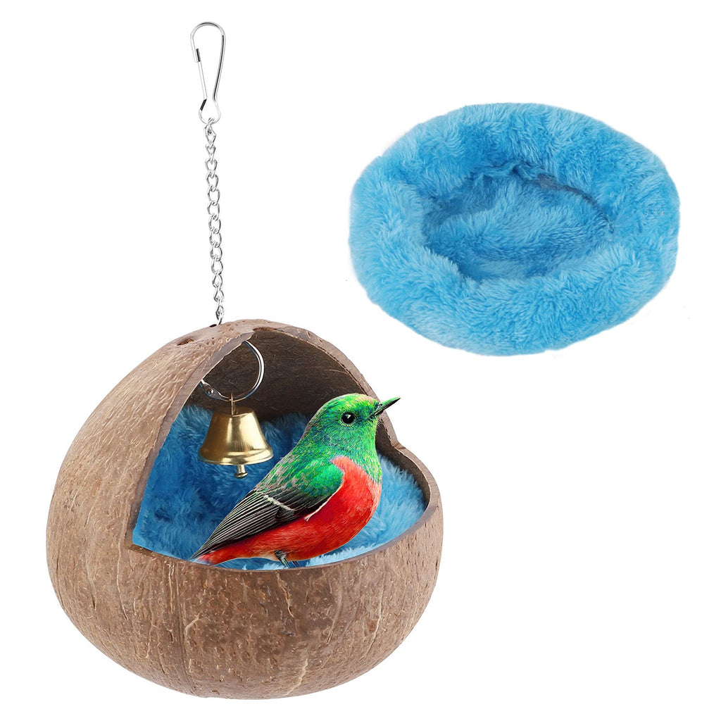 Natural Coconut Shell Bird Nest House Bed,Hanging Pet House Bed with Warm Mat and Bell,Bird Nest Breeding for Parrot Birds Finches Canary Pigeon Budgerigar Parakeet Cockatiel Hamster Small Pet House - PawsPlanet Australia