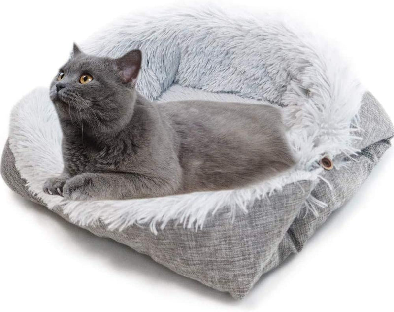 ToKinCen Pet Bed for Cat and Small Dogs, Function 2 in 1 Plush Soft Blanket Cushion Bed for Indoor Cats Dogs Foldable Washable Convertible Self-Warming for Kittens Puppy Dog?grey? - PawsPlanet Australia