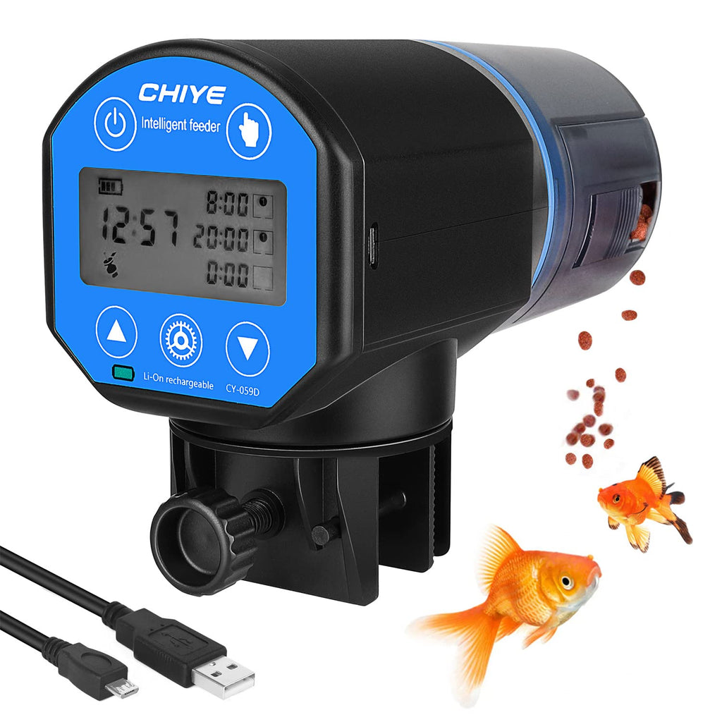 Eyein Automatic Fish Feeder, USB Rechargeable 200ML Large Capacity Aquarium Fish Tank Food Dispenser with Feeding Time Display, Moisture Proof Electric Fish Feeder for Vacation Weekend Holiday - PawsPlanet Australia