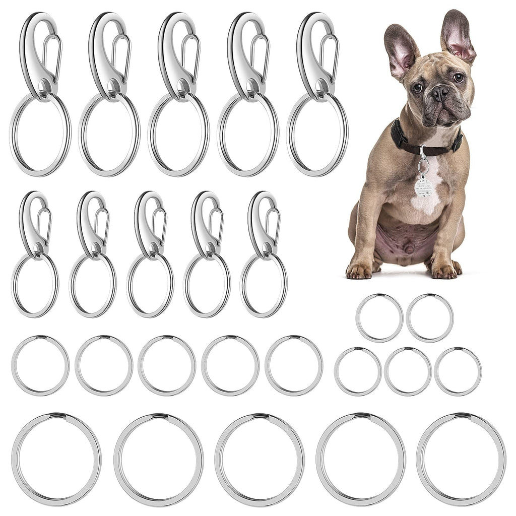 Molain Dog Tag Clips with Tag Rings, Durable Dog ID Tag with Keychains Stainless Steel Pet Tag Clip for Large Dogs Collar Harnesses 10 Clips 15 Rings - PawsPlanet Australia