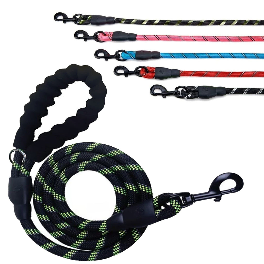 ARTISTRY® Rope Dog Lead for Large Dogs with Soft Padded Handle | 5 FT Dog Leads Strong Rope with Highly Reflective Threads | Anti Theft Dog Training Lead Rope for Medium Dogs (Black/Green) Black/Green - PawsPlanet Australia