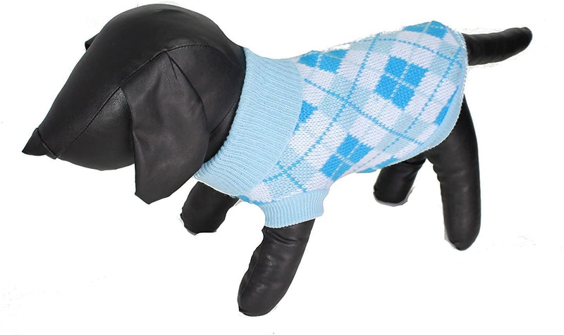 Glamour Girlz SMALL DOG BREED ONLY Cat Girl Boy Cat Argyle Plaid Check Print Knitted Warm Winter Girl Boy Jumper Sweater (X-Small, Blue) X-Small - PawsPlanet Australia