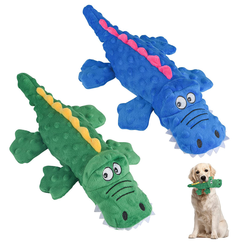 Squeaky Dog Toys, 2 Pcs Interactive Dog Toys for Boredom, Durable Dog Chew Toys with Crinkle Paper, Training Dog Toys for Puppy Small Medium Dogs, Soft Dog Toys for Teeth Clean Blue+Green - PawsPlanet Australia