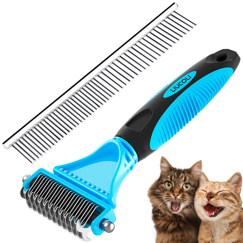 Cat Brush, Dog Grooming Brush, Rabbit Comb for shedding, LIUCOLI Professional Pet Hair Remover Rake - Eliminates Tangles Knots for Long/Short Hair, Removes 96% of Dead Undercoat and Loose Hairs Blue+Black - PawsPlanet Australia