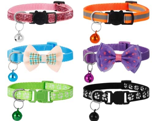 metagio 6 Pack Cat Collar with Bell, Reflective Kitten Cat Collar Quick Release Safety Adjustable Buckle Flea Collar for Kitten,Cat,Puppy - PawsPlanet Australia