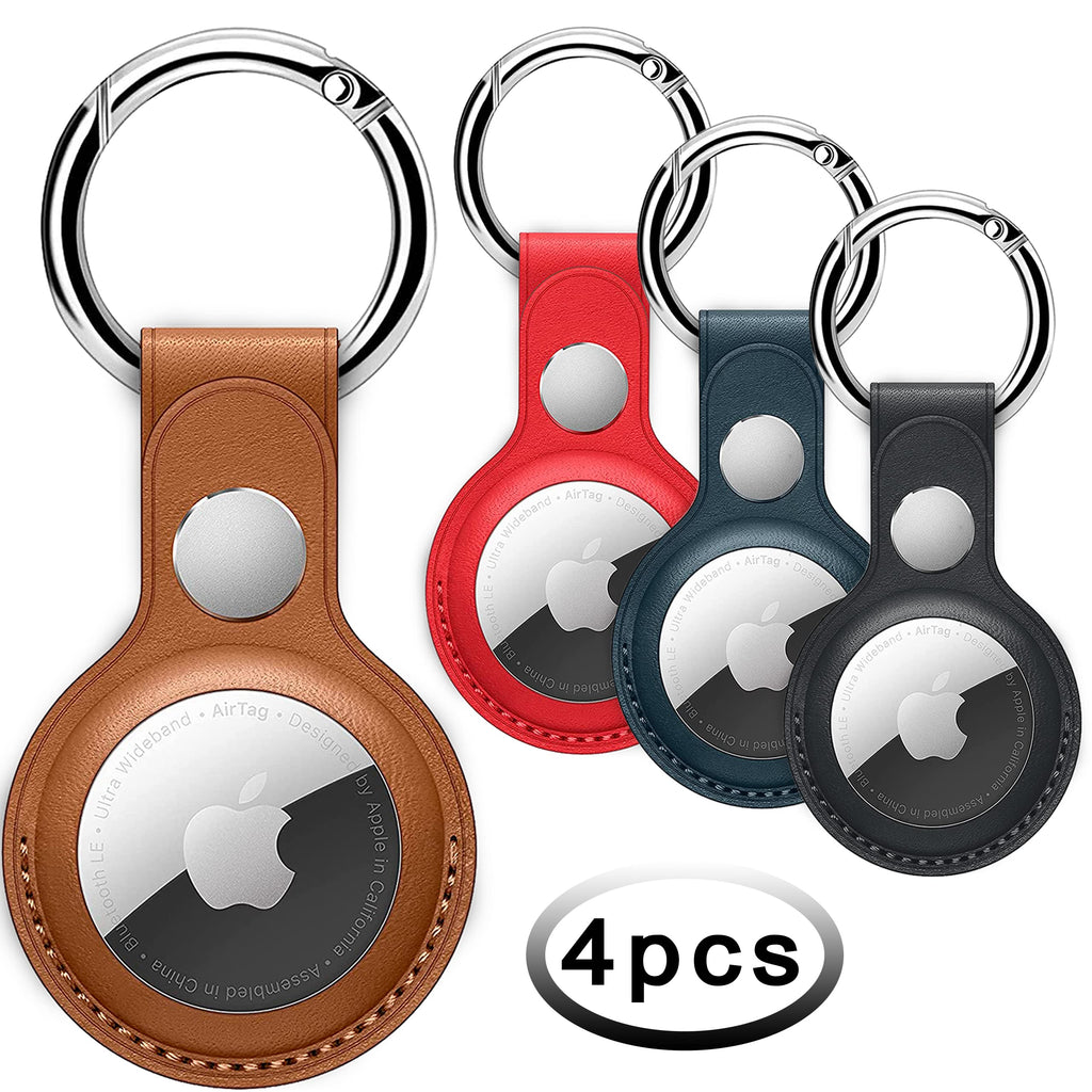 Air Tag Keychain for Apple Airtags Holder , 4 Pack Protective PU Leather Airtags Case Tracker Cover with Air Tag Holder, Airtag Key Ring Compatible with Apple New AirTag Dog Collar (Multi-Color) - PawsPlanet Australia