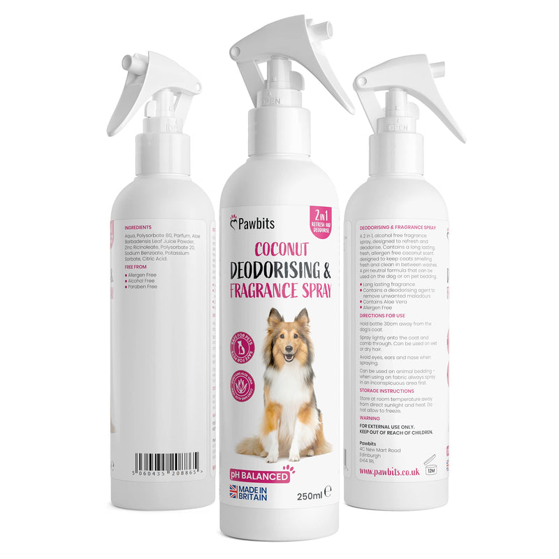 Dog Deodorant 2-in-1 Deodorising Coconut Cologne Fragrance Spray for Dogs and Puppy Bedding 250ml - Long Lasting Allergen and Alcohol-Free Scented Spray for Fresh Coats - PawsPlanet Australia