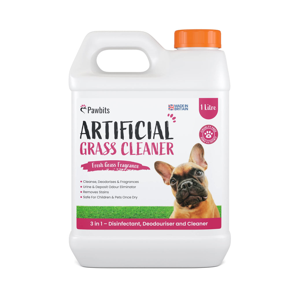 Pawbits Artificial Grass Cleaner For Dogs & Pets 1L – Super Concentrated make 30L of Disinfectant & Deodoriser for Dog & Pet Urine, Deposits, Moss and Algae - Grass Scented Lawn Odour Eliminator - PawsPlanet Australia