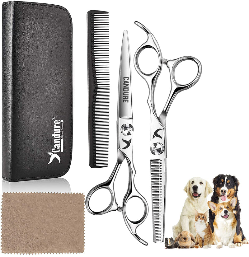 Dog Grooming Scissors Set, Pet Cat Hair Cutting Trimming Scissors - Straight with Leather Pouch  Stainless Steel (Pet Scissors Set) - PawsPlanet Australia