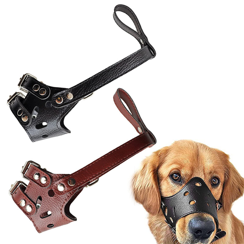 Hwtcjx Dog Muzzles, Basket Muzzle, 2 Muzzle, Print Dog Muzzle, PU Material, Adjustable, Wear-Resistant and Breathable, for Various Body Types, Teddy, Alaska, Golden Retriever, Etc (S, Brown, Black) S - PawsPlanet Australia